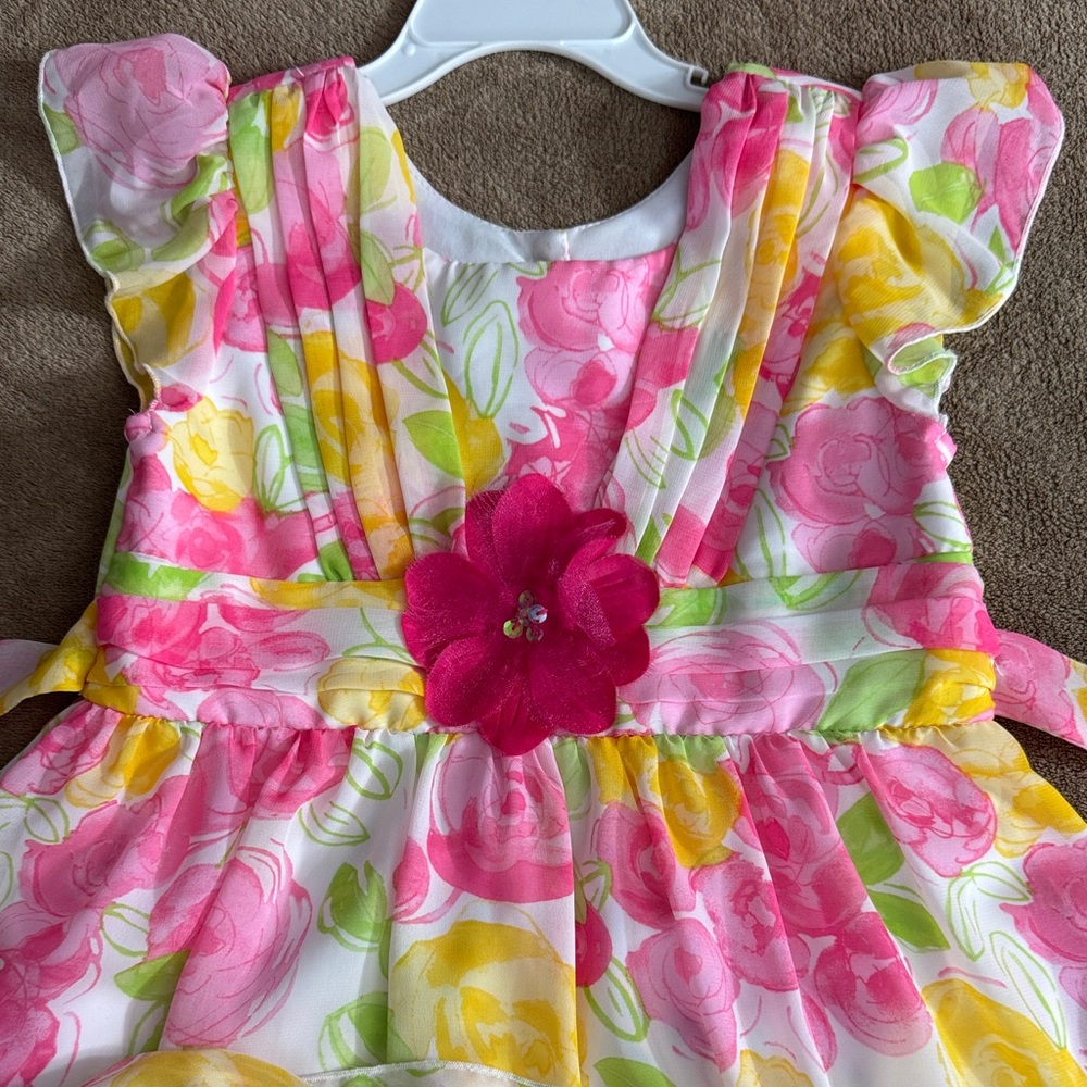 Jona Michelle Spring Floral Ruffle Dress with Flower Accent - Size 6 Girls - Picture 2 of 15